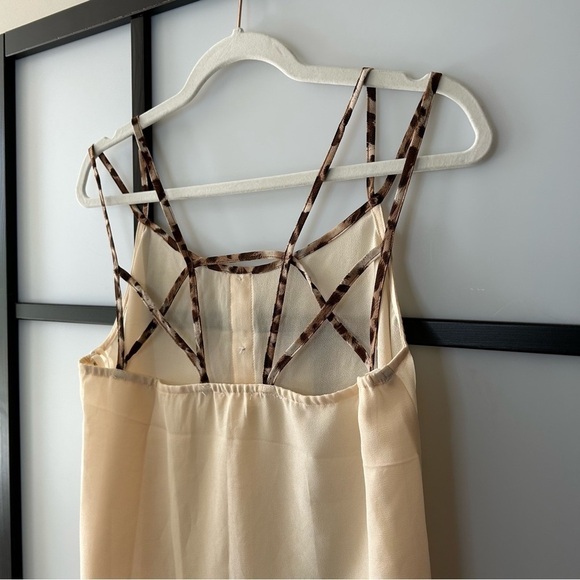 E&M Beige Creme Flowy Tank Top Blouse with Animal Print Straps Cute Buttons - Picture 4 of 12